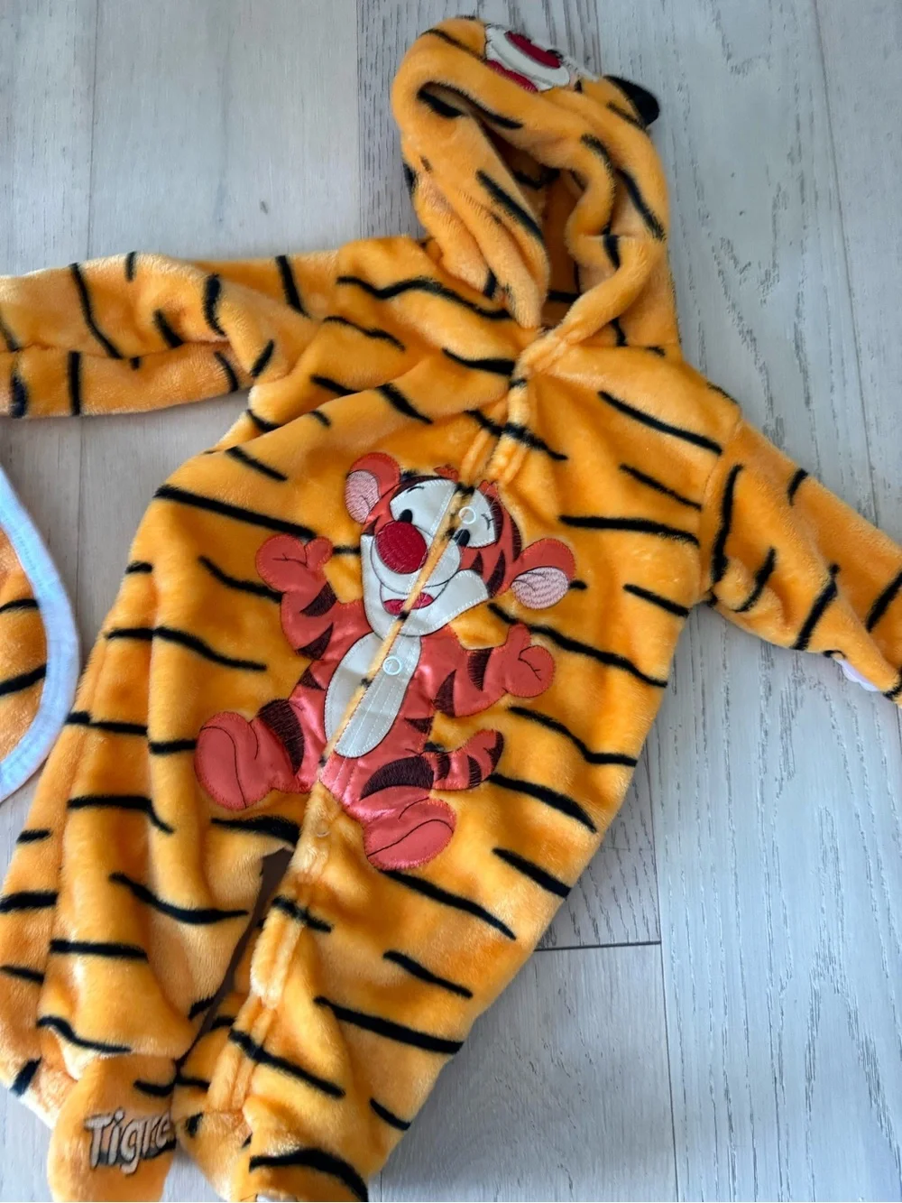 Disney Tigger Plush Hooded One-Piece Romper with Bib - Orange Tiger Stripe